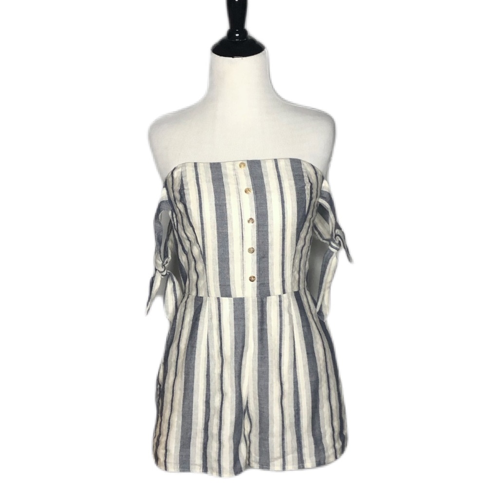 Socialite Stripe Off the Shoulder Linen Romper
